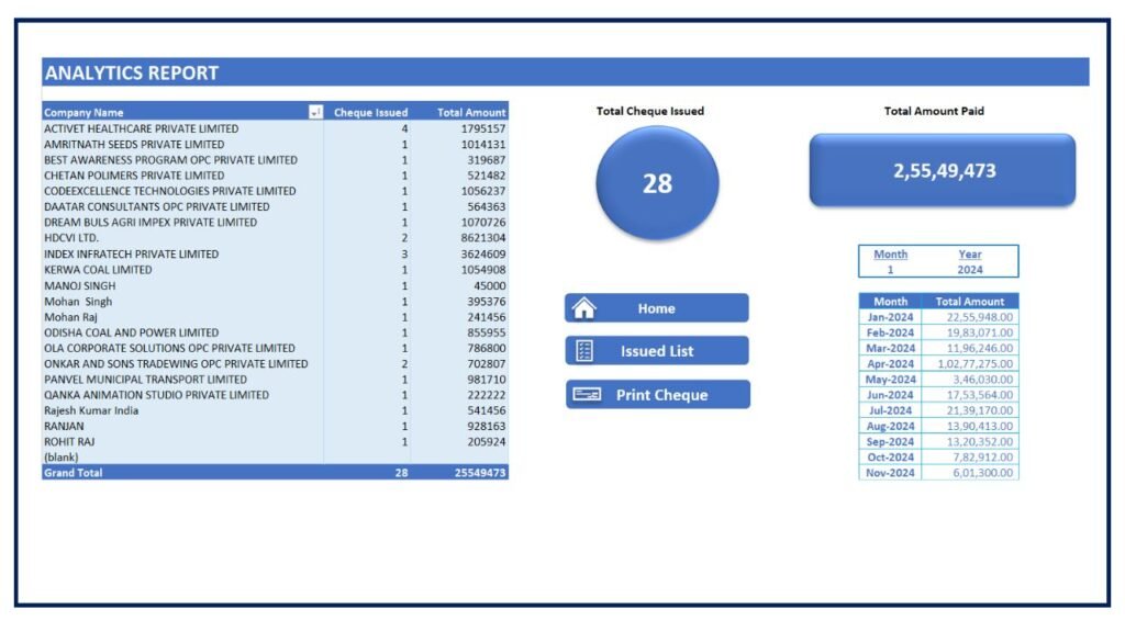 MoneyFlex Cheque Printing Software Report Page