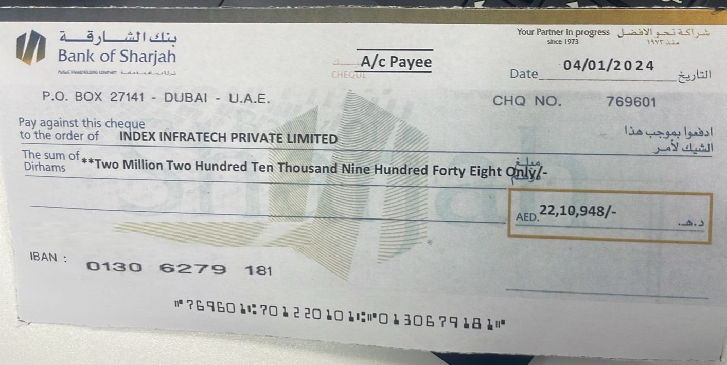 Bank of Sharjah Sample Cheque