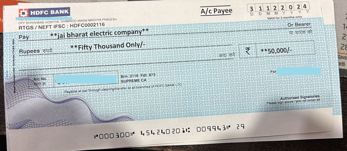 HDFC Bank Cheque