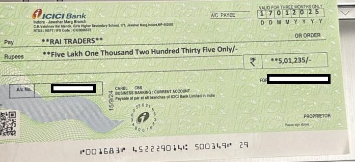 ICICI Bank Cheque