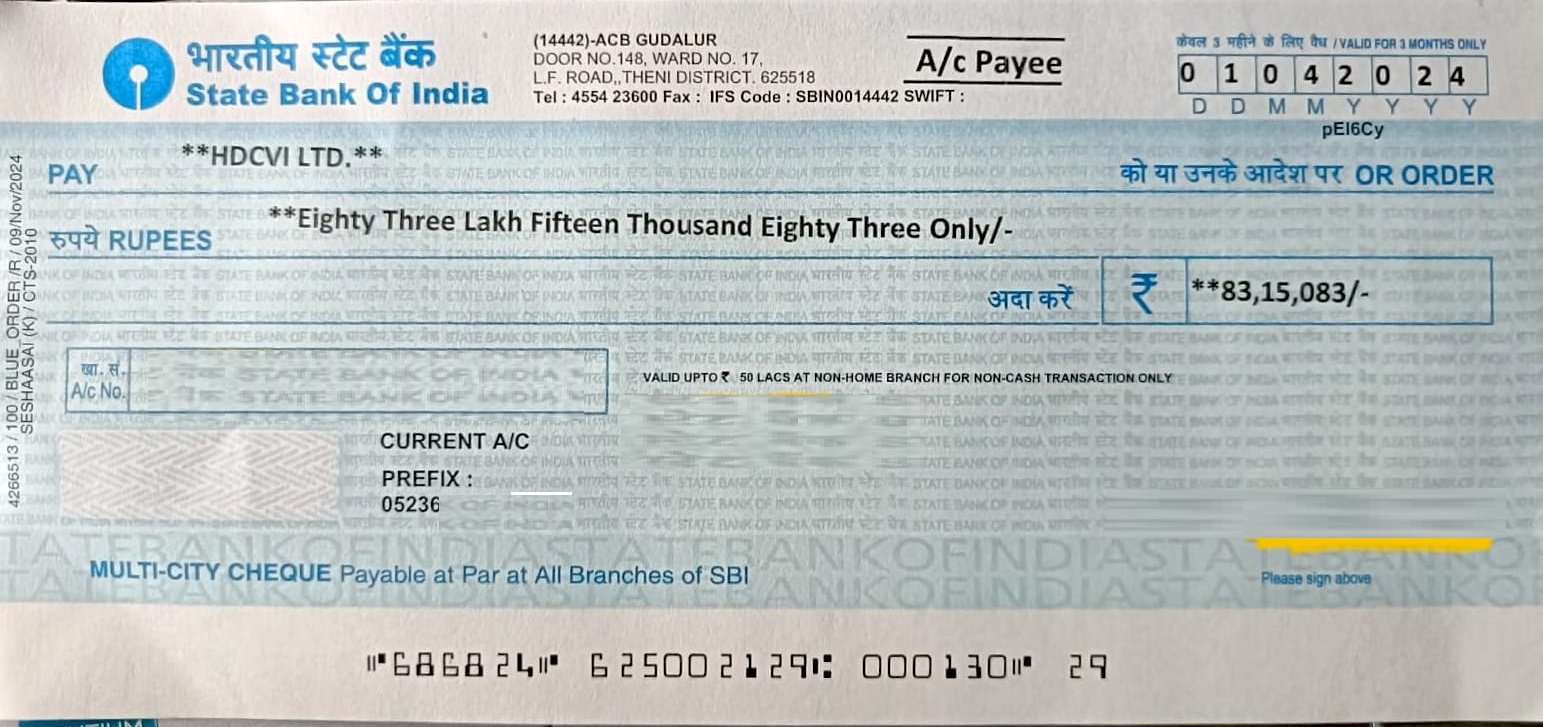 SBI Bank Cheque