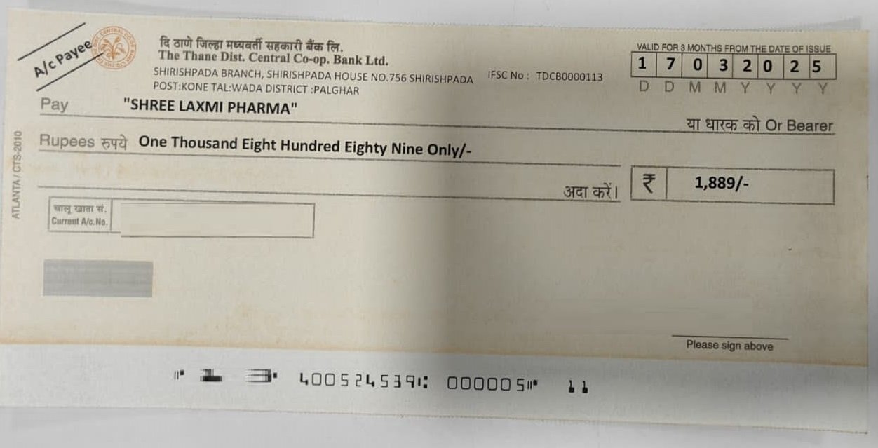 The Thane Dist Central Co-op Bank Ltd Cheque