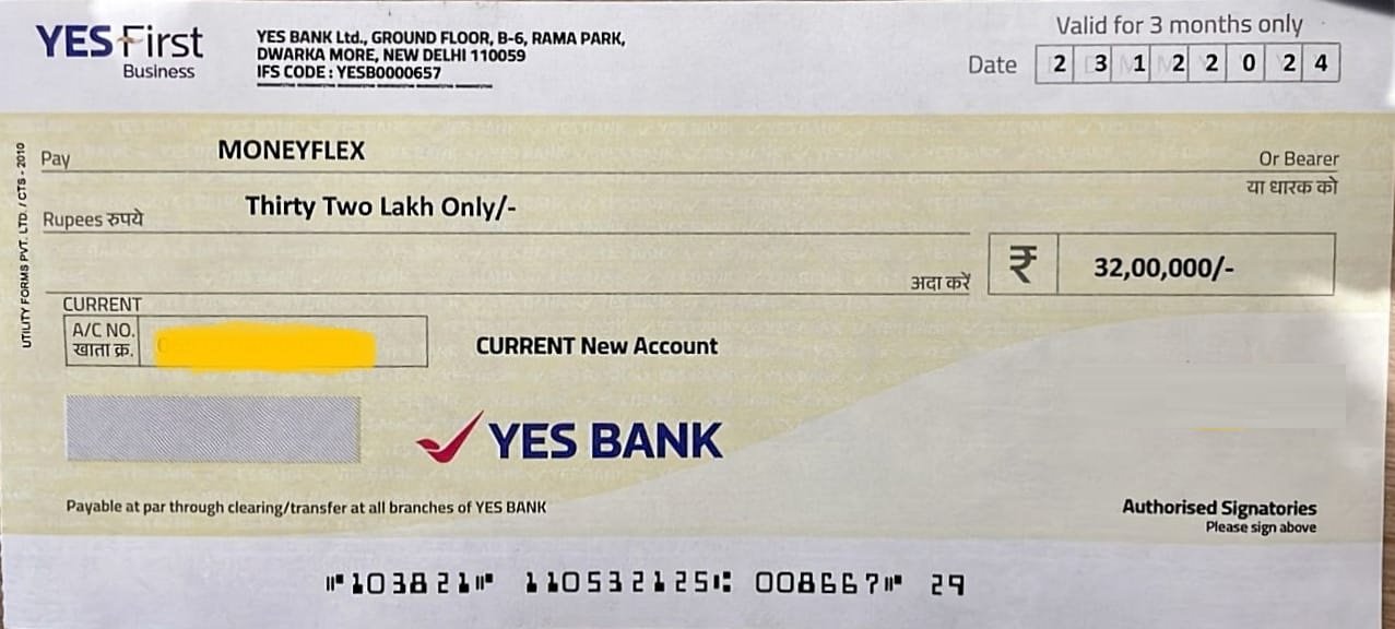 Yes Bank Cheque